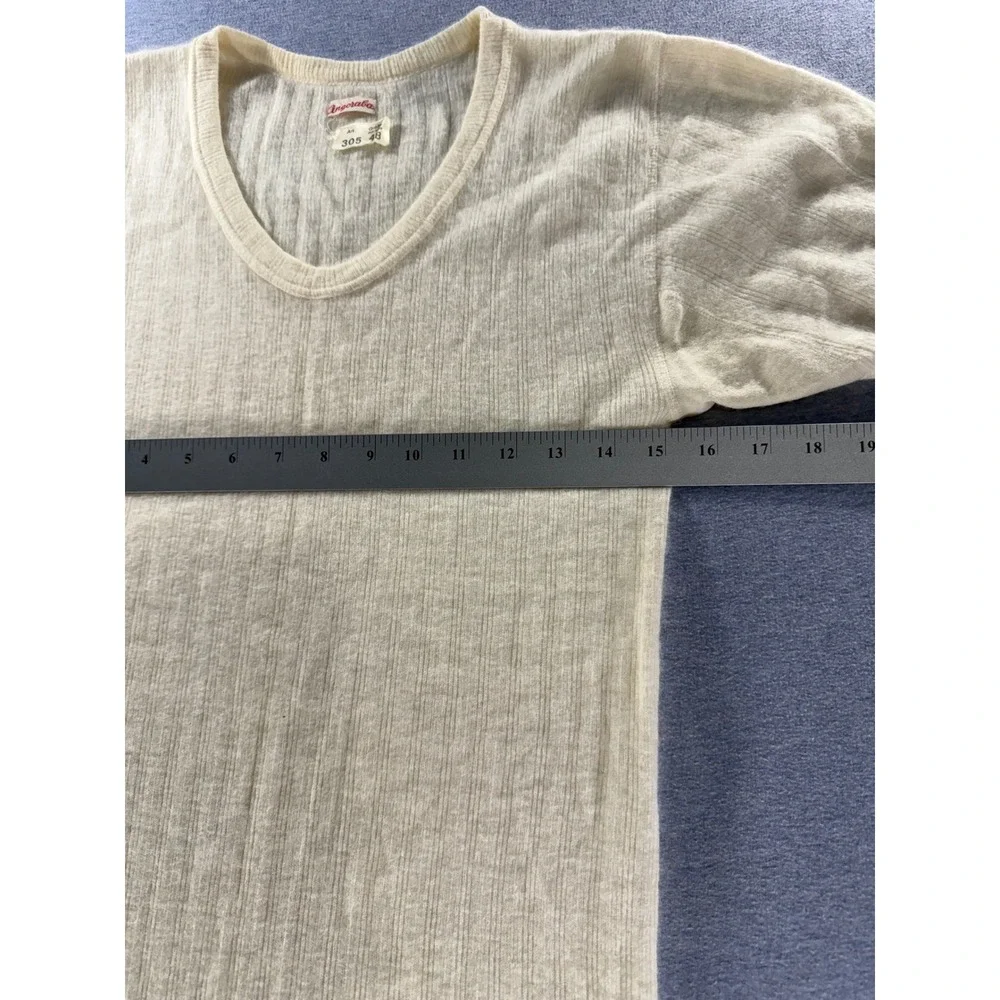 Vintage Angoraba Ribbed Knit Undershirt German Cream V-Neck Size 48 305
